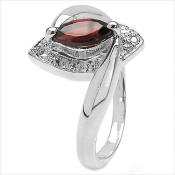 Diamant/Granat-Ring-925 Sterling Silber Rhodiniert-0,86 Karat