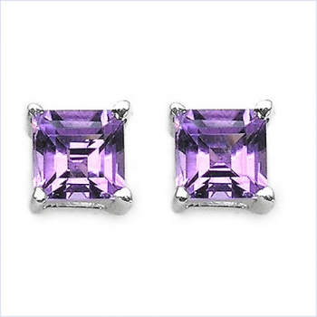 Ohrstecker Quadrat-Amethyst-925Silber-Rhodiniert-1Karat