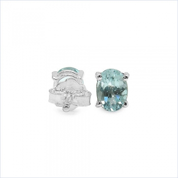 Ohrringe/Ohrstecker ovale Blautopas-6,50 Karat-925 Sterling Silber- Rhodiniert