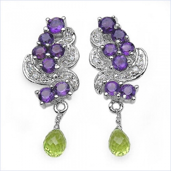 Ohrringe Amethyst,Peridot,Zirkonia-Silber-2,84 Karat