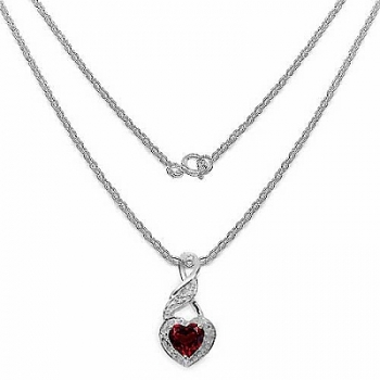 Collier/Kette mit Granat/Weißem Zirkonia-Herz-Anhänger 0,89 Karat