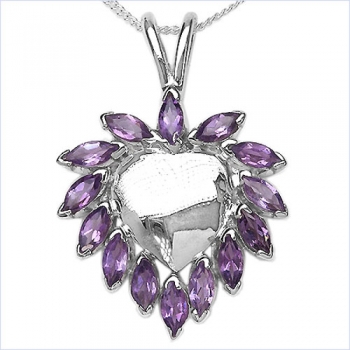 Collier/Kette mit Amethyst-Herz Anhänger 925-Silber Rhodiniert-2,10 Karat