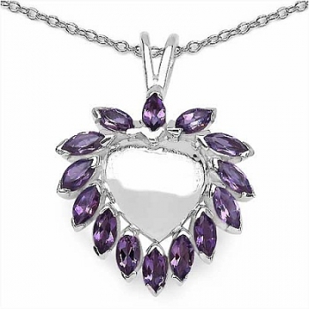 Collier/Kette mit Amethyst-Herz Anhänger 925-Silber Rhodiniert-2,10 Karat