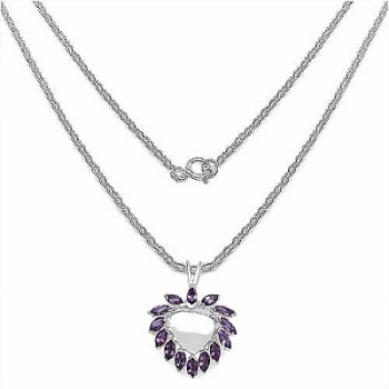 Collier/Kette mit Amethyst-Herz Anhänger 925-Silber Rhodiniert-2,10 Karat