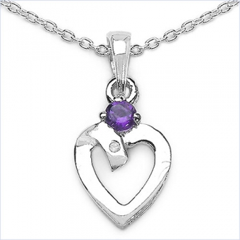 Collier mit Diamant/Amethyst/ Herz-Anhänger Rhodiniert