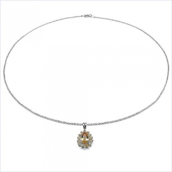 Collier/Kette Anhänger mit15 Citrin-925Silber-Rhodiniert-1,55 Karat