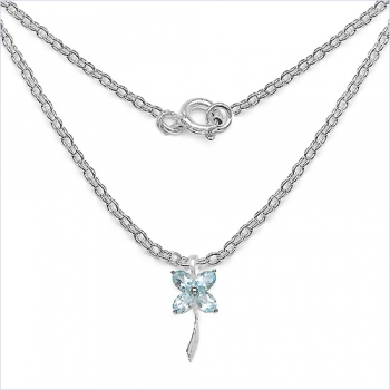 Collier/Kette mit Blume-Blautopas-Anhänger,925 Silber-4,00 Karat