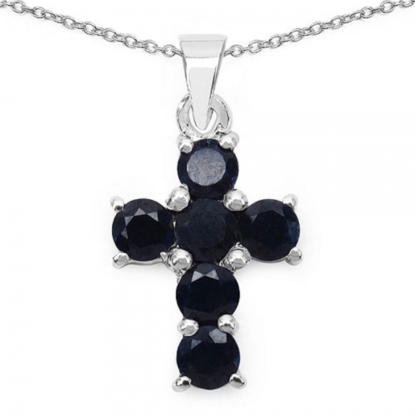 Collier/Kette Anhänger schwarzer Saphir-Kreuz-Anhänger-2,10 Karat