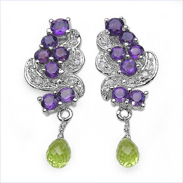 Ohrringe Amethyst,Peridot,Zirkonia-Silber-2,84 Karat