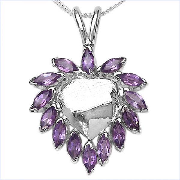 Collier/Kette mit Amethyst-Herz Anhänger 925-Silber Rhodiniert-2,10 Karat