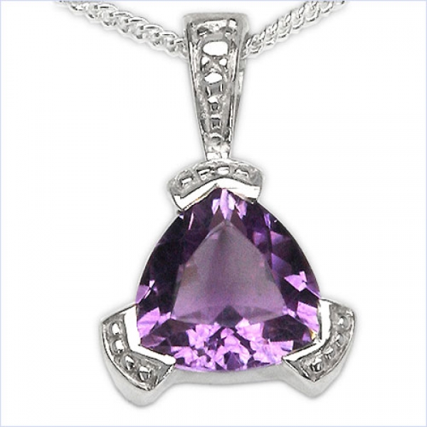 Edles Collier/Kette mit Amethyst-Anhänger 925 Silber Rhodiniert-1,50 Karat