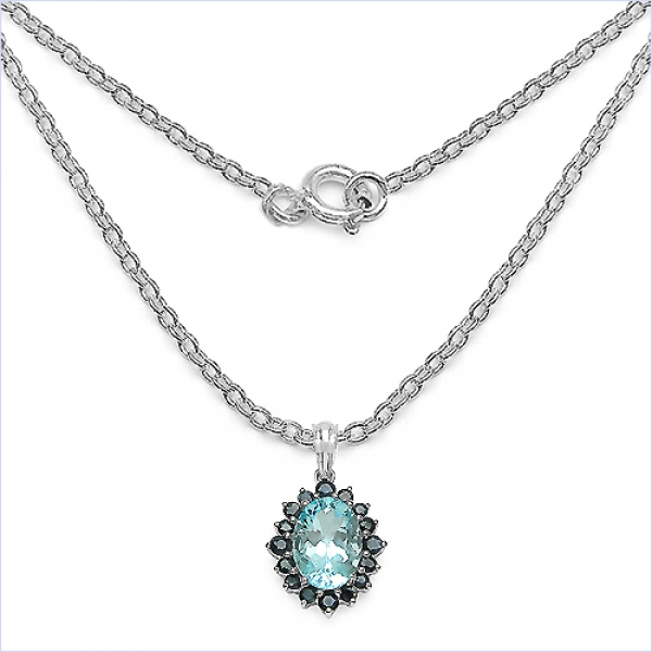 Collier/Kette mit Blautopas/Saphir-Anhänger-9,14 Karat