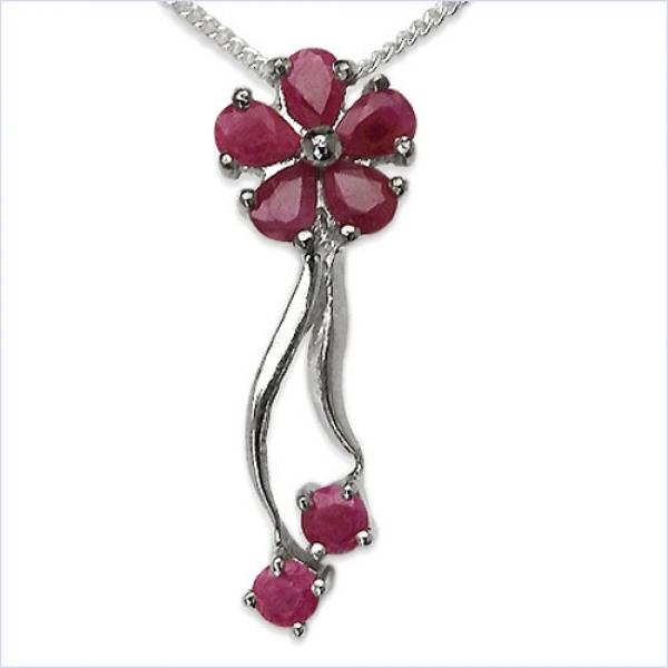 Collier/Kette mit Rubin-Blume-Anhänger-925 Silber Rhodiniert-1,10 Karat