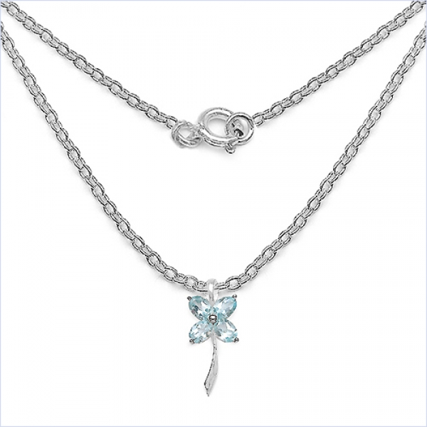 Collier/Kette mit Blume-Blautopas-Anhänger,925 Silber-4,00 Karat