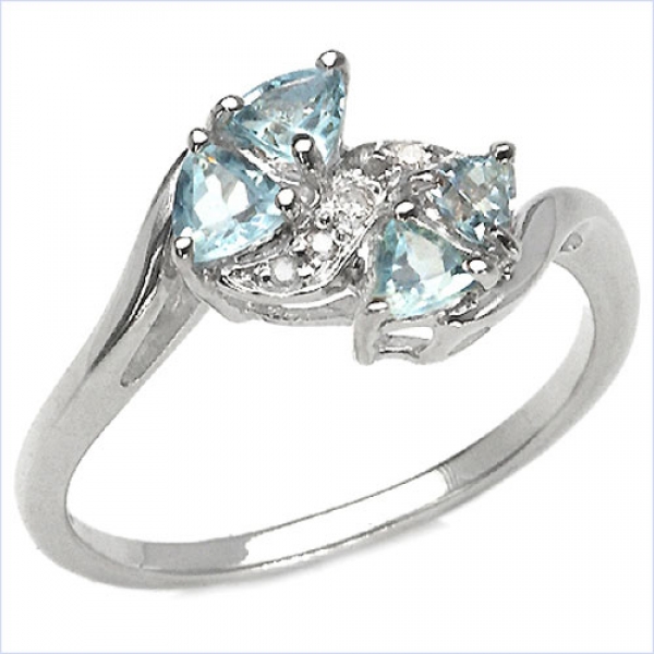 Diamant-Blue Topas-Ring- 925 Sterling Silber Rhodiniert