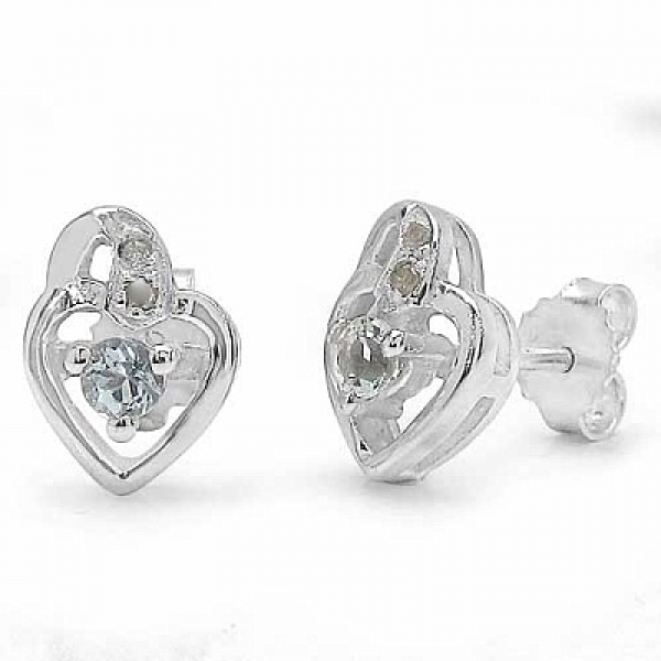 Ohrringe/Ohrstecker Diamant/Blautopas-Herz-925 Sterling Silber-Rhodiniert