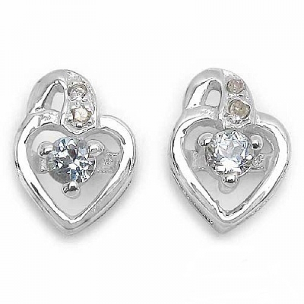 Ohrringe/Ohrstecker Diamant/Blautopas-Herz-925 Sterling Silber-Rhodiniert