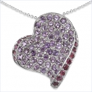 Collier Amethyst-Rhodolith-Herz-90 Edelsteine-St.Silber-4,50 Karat