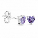 Ohrstecker Amethyst-Herzen-Sterling Silber-Rhodiniert-0,50 Karat