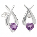 Ohrringe/Stecker Amethyst-Herzen Silber Rhod.-1,40Karat