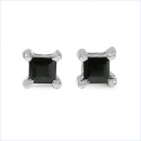 Ohrringe/Ohrstecker Quadrat Black Saphir-Sterling Silber-Rhodiniert 0,30 Karat