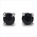 Ohrringe/Ohrstecker Schwarze Saphire-925 Sterling Silber-Rhodiniert-0,70 Karat