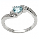 Herz Diamant/Blautopas-Ring-925 Sterling Silber Rh.-0,52 Karat