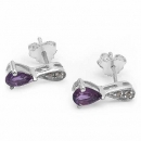 Ohrringe/Ohrstecker mit Diamant/Amethyst-Tropfen 0,84 Karat Silber-Rhodiniert